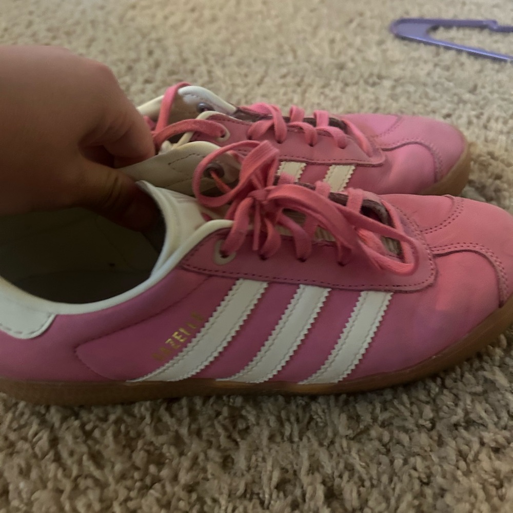 Adidas Pink and White Sneakers with Classic Stripes
